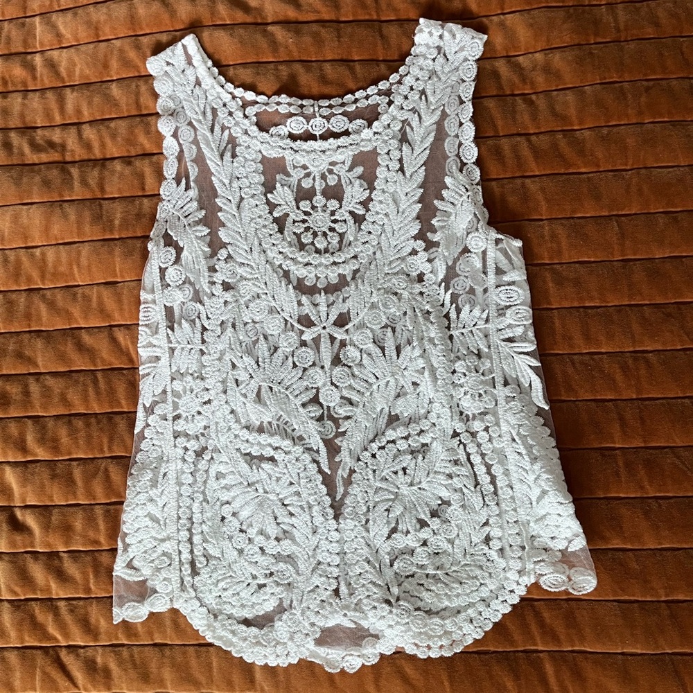 White Lace Floral Blouse